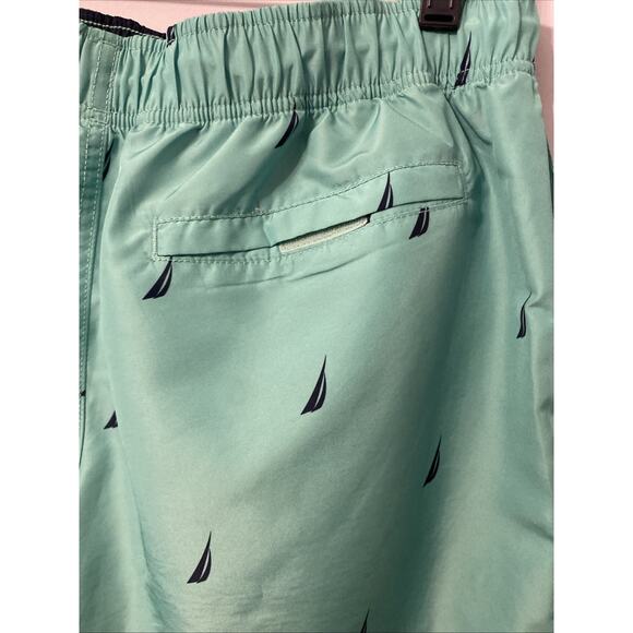 Men’s Nautica Swim Shorts Trunks With Mesh Lining Sailboats Draw String M Teal - Picture 3 of 5